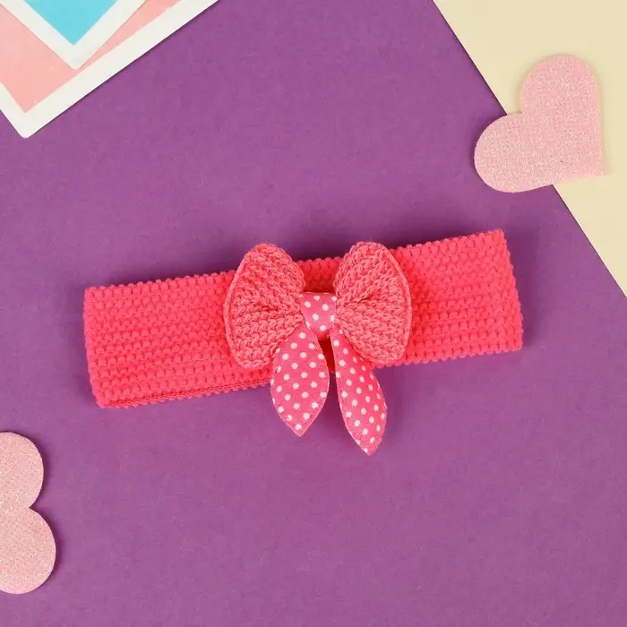 Повязка для волос Повязка для волос "Выбражулька" бантик горох, 16х3 см, малиновый