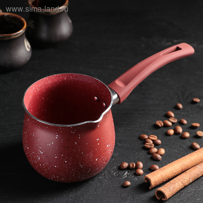 Турка Доляна «Бордо», 600 мл, пластиковая ручка, антипригарное покрытие, цвет бордовый