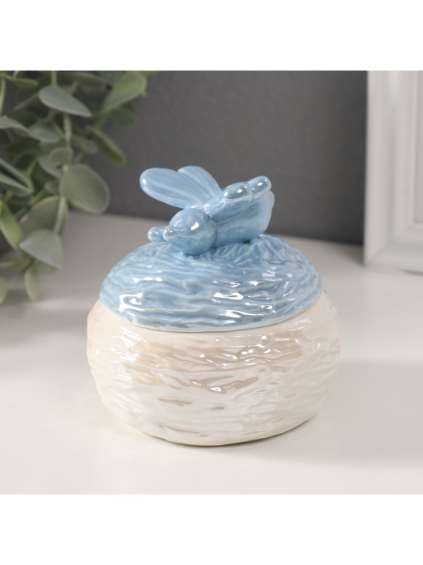 Шкатулка керамика Шкатулка керамика "Пчёлка на улье" голубой перламутр 8,5х8,5х8 см