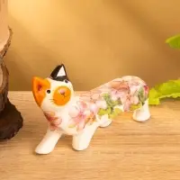 Сувенир «Котик в цветах», 13×3×9 см, дерево, бело-оранжевый