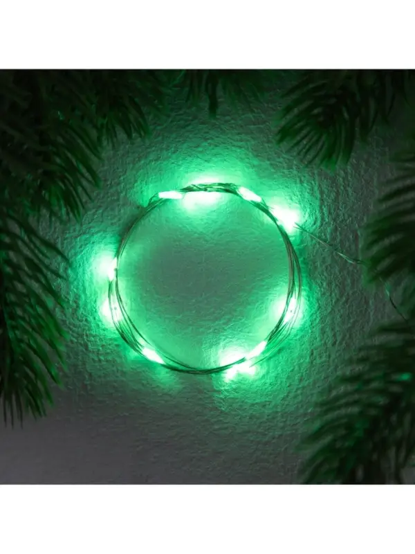 Гирлянда &laquo;Нить&raquo; 1 м роса. IP20, нить серебристая, 10 LED, 4.6 В, AG13&times;3 (в комплекте), 3 режима, свечение зелёное