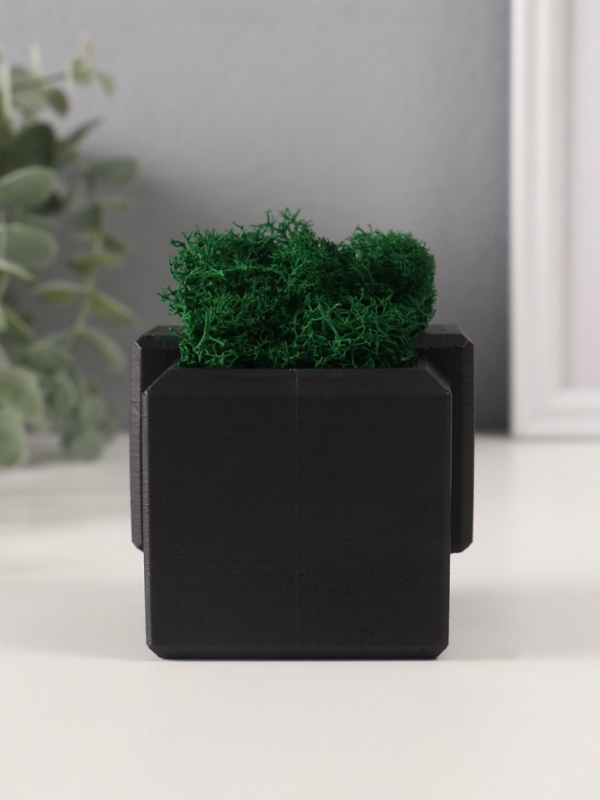 Кашпо бетонное "Собачка" 7*8*6,5 см черный со мхом (мох зелен. стабилизированный)