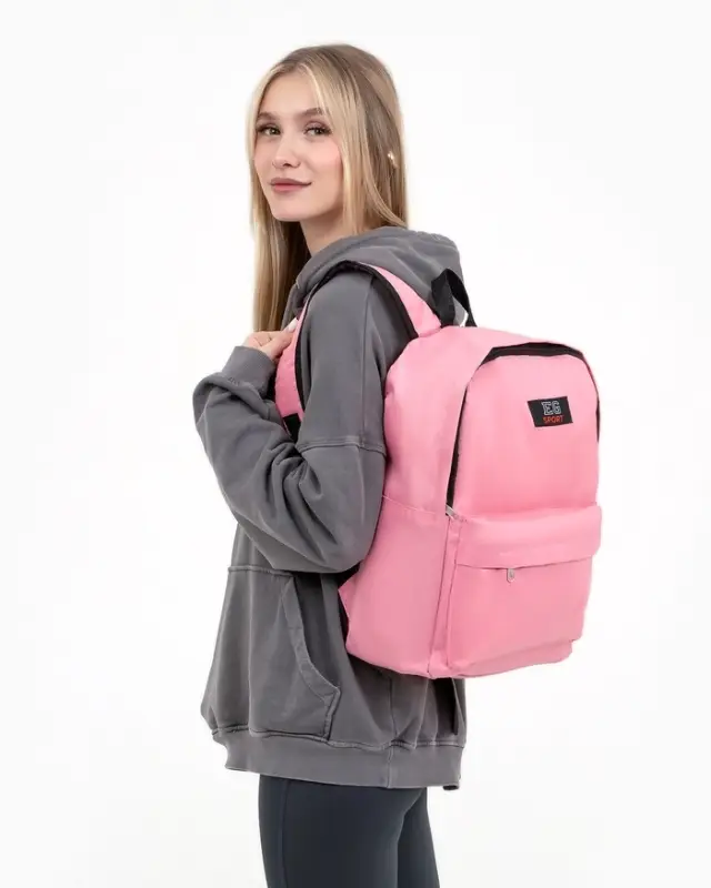 Рюкзак молодёжный на молнии, с карманом, однотонный, размер 29&times;12&times;39 см, нежно-розовый