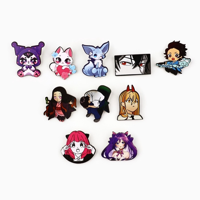 Значки деревянные «Аниме» в шоубоксе, 20 шт Значки деревянные «Аниме» в шоубоксе, 20 шт