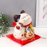 Маятник настольный антистресс &laquo;Кот Манэки-нэко с молоточком и свитком&raquo;, керамика, 19.5&times;20&times;14.5 см