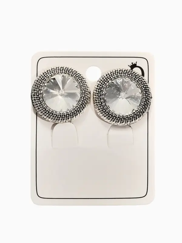Клипсы Клипсы "Винтаж" круг страз, цвет белый в чернёном серебре