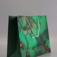 Пакет подарочный "Мрамор", зеленый с бантиком, 43 х 32 х 14 см