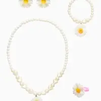 Набор детский &laquo;Выбражулька. Цветок&raquo;, 4 предмета: бусы, клипсы, браслет, кольцо безразмерное, жёлтый, белый
