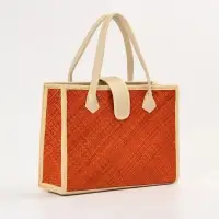 Сумка плетёная на застёжке из пандана, 35&times;12&times;40 см, бежево-оранжевая