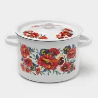 Кастрюля эмалированная &laquo;Маки. Мечта&raquo;, 4.5 л, d=22 см, с крышкой, белая