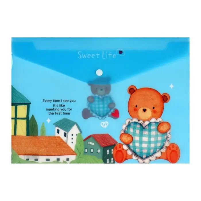 Папка-конверт на кнопке, А4, 180 мкм, Папка-конверт на кнопке, А4, 180 мкм, "Мишка", МИКС