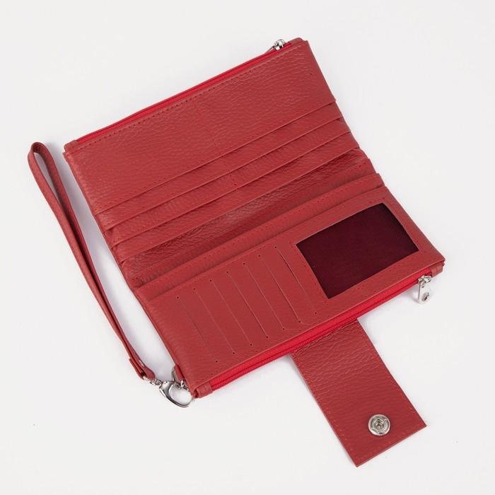 Кошелёк женский на кнопке, с ручкой, цвет красный