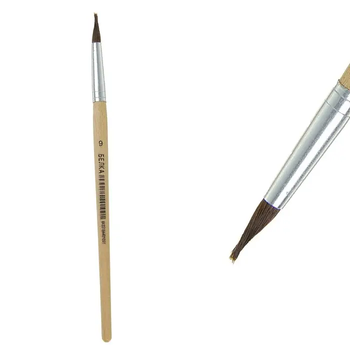 Кисть для рисования, белка, № 9, круглая, деревянная ручка, международный размер