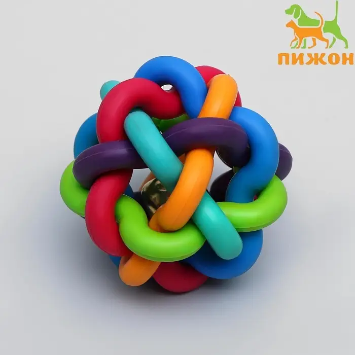 Мяч для собак &laquo;Молекула&raquo;,6 см, с бубенчиком, разноцветный