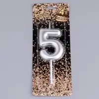 Свеча в торт «Европейская», цифра 5, 6 см, серебро