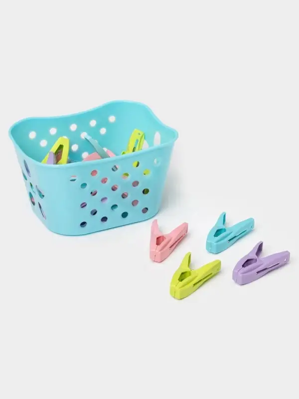 Прищепки для белья в синей корзинке Доляна, 6 см, 20 шт., МИКС