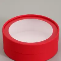 Коробки подарочные, 2 в 1 круглые, завальцованные, с окном, &laquo;Красная&raquo;, 21&times;7 - 18&times;6 см