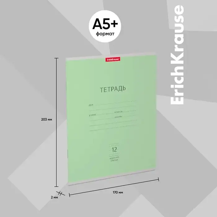 Тетрадь 12 листов в крупную клетку ErichKrause «Классика», обложка мелованный картон, зелёная Тетрадь 12 листов в крупную клетку ErichKrause «Классика», обложка мелованный картон, зелёная