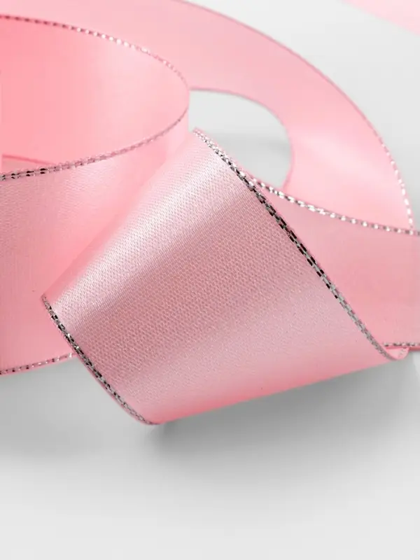 Лента атласная, с серебряным люрексом, 40 мм, 23&plusmn;1 м, розовая №04