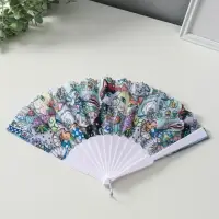 Веер пластик, текстиль "Котики. Цветочная абстракция" МИКС широкие лопасти 23 см