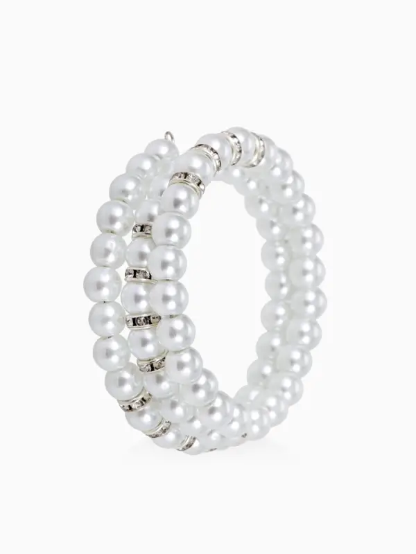 Браслет-пружинка &laquo;Жемчужинка морская&raquo;, 3 ряда, белый в серебре, L=7 см