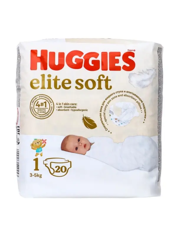 Подгузники Huggies Elite Soft 1, 3-5 кг, 20 шт