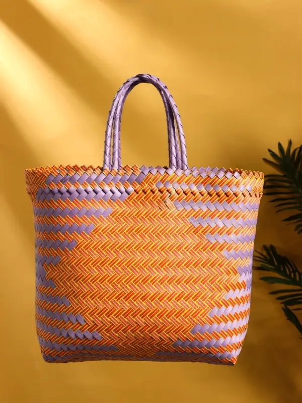 Сумка плетёная, 30×15×45 см, пластик, сиренево-жёлтая