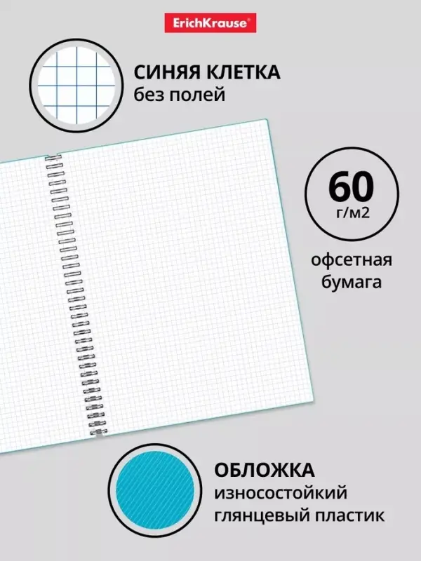 Тетрадь на спирали ErichKrause. Glance Vivid A4, 80 листов, в клетку, пластиковая обложка, блок офсет, МИКС