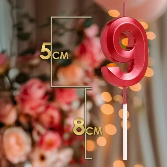 Свеча в торт на шпажке «Цифра 9», красная, 5 см Свеча в торт на шпажке «Цифра 9», красная, 5 см