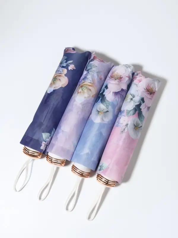 Зонт механический &laquo;Фиалки&raquo;, эпонж, 4 сложения, 8 спиц, R=49/55 см, d=98 см, МИКС