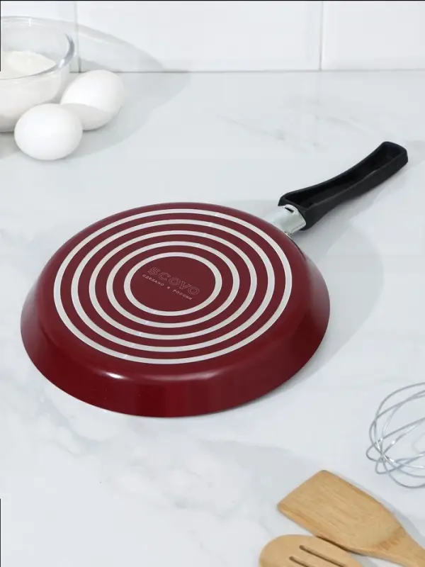 Сковорода блинная &laquo;Эксперт&raquo;, d=22 см, пластиковая ручка, антипригарное покрытие, алюминий, бордовая