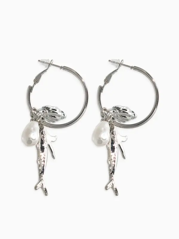 Серьги "Морской мир", с подвесками, цвет белый в серебре