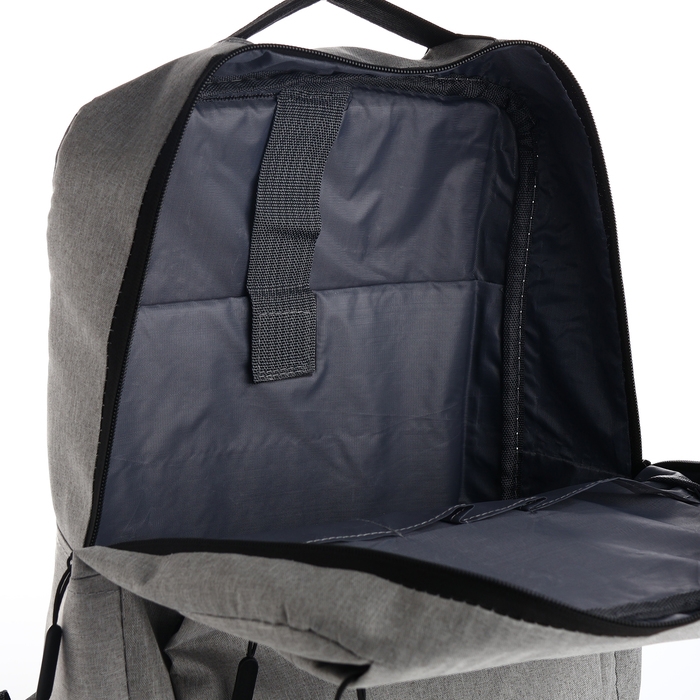 Рюкзак мужской на молнии, 4 наружных кармана, с USB, цвет серый