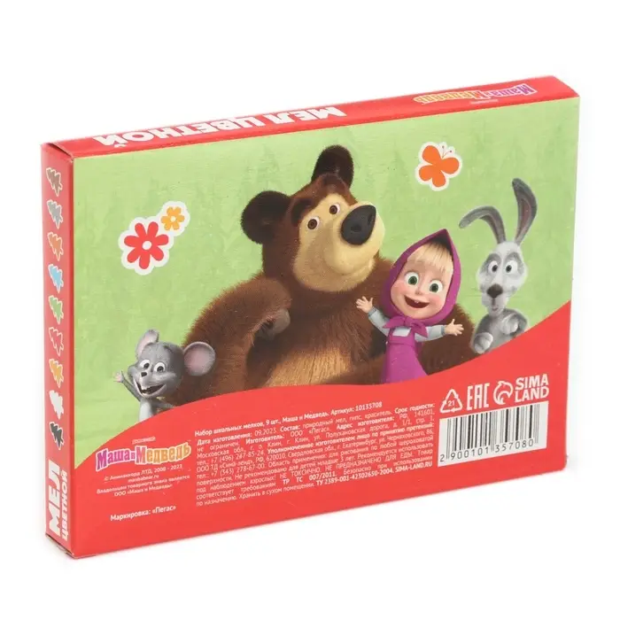 Мелки цветные школьные, набор 9 шт. «Маша и медведь», прямоугольные Мелки цветные школьные, набор 9 шт. «Маша и медведь», прямоугольные