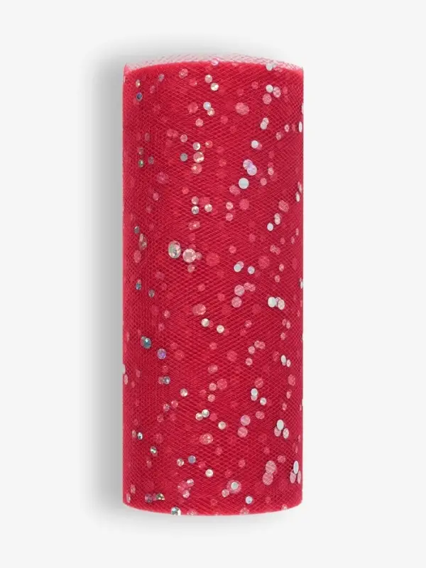Фатин с блёстками, 15 см, 23 &plusmn; 1 м, 11 &plusmn; 1 г/м&sup2;, цвет красный №17