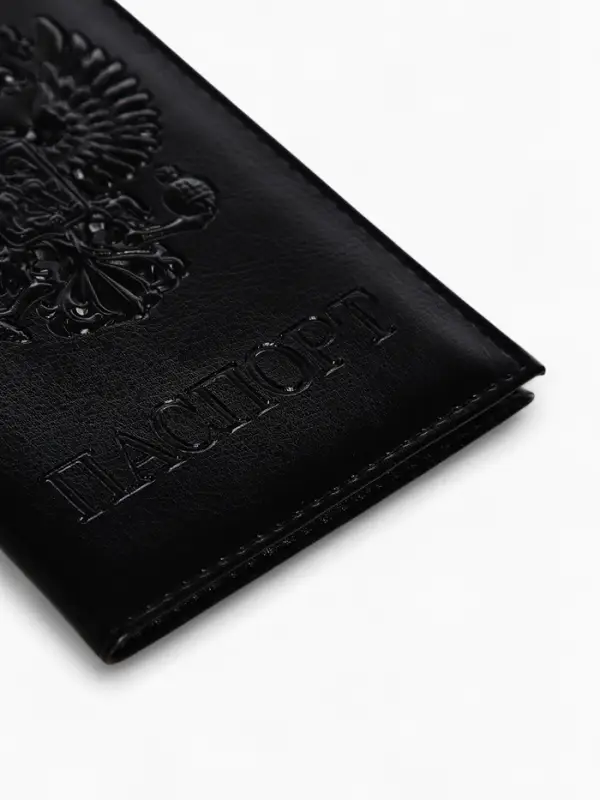 Обложка для паспорта, искусственная кожа, с гербом 3D, чёрная