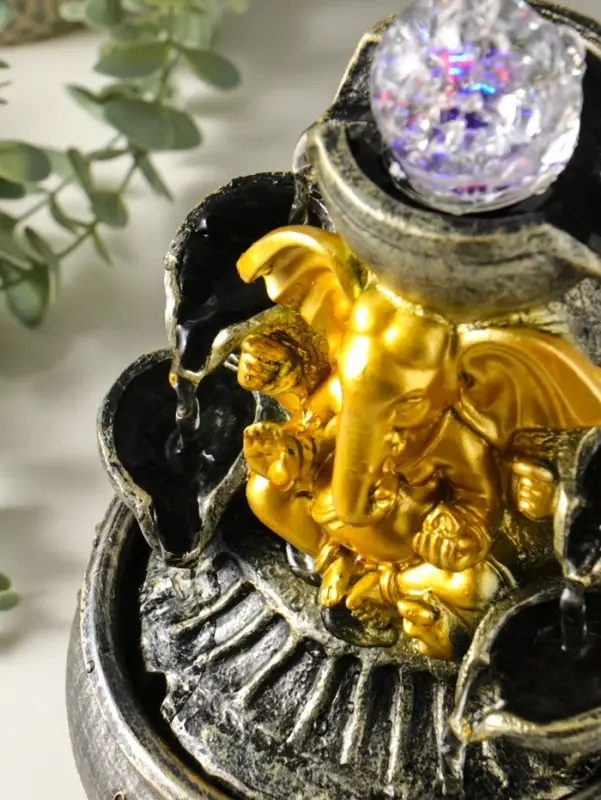 Фонтан настольный от сети, подсветка "Ганеша у фонтана" 16х16х23 см