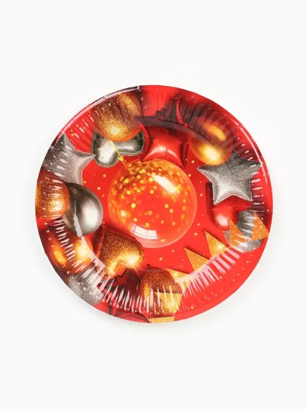 Тарелка одноразовая бумажная «Воздушные шары фольга», красная 18 см