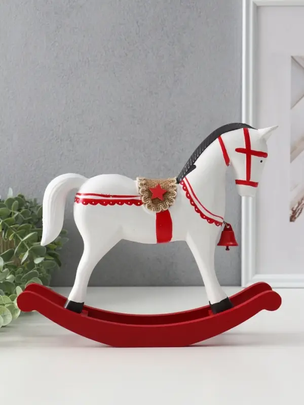 Фигура дерево «Лошадка-качалка», белая с красным декором, 26.5×6.5×22.5 см