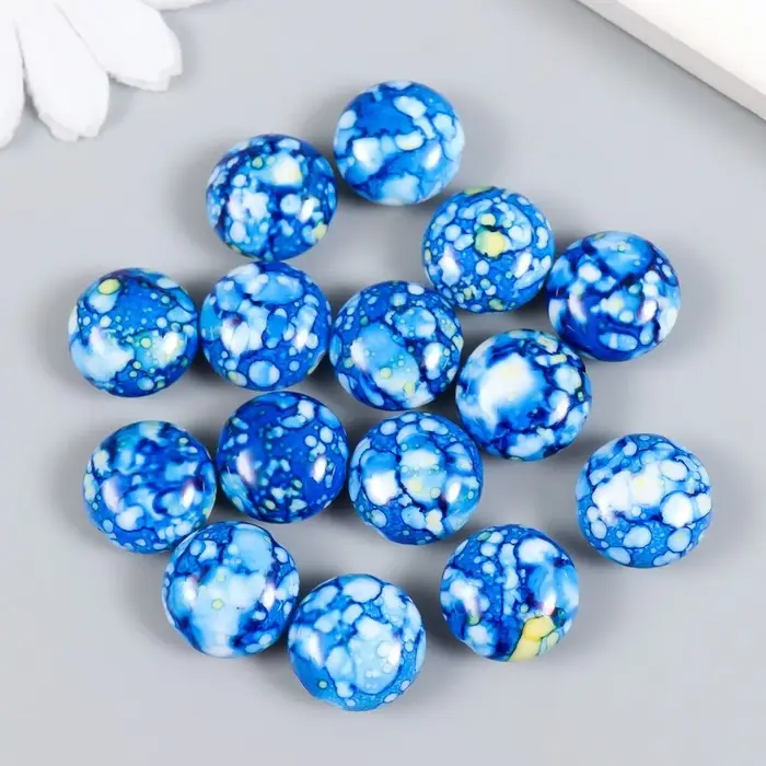 Бусины для творчества пластик "Мраморные. Синий" набор 15 шт 1,7х1,7х1 см