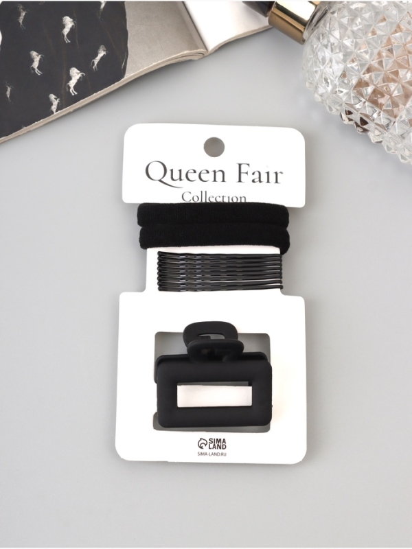 Набор для волос «Вивьен», 2 резинки 5.5 см, 8 невидимок 5.5 см, краб 4 см, классика, чёрный Набор для волос «Вивьен», 2 резинки 5.5 см, 8 невидимок 5.5 см, краб 4 см, классика, чёрный