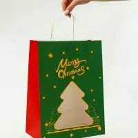 Пакет подарочный бумажный, с окном &laquo;Ёлка&raquo; 26&times;35&times;16 см, крафт зеленый