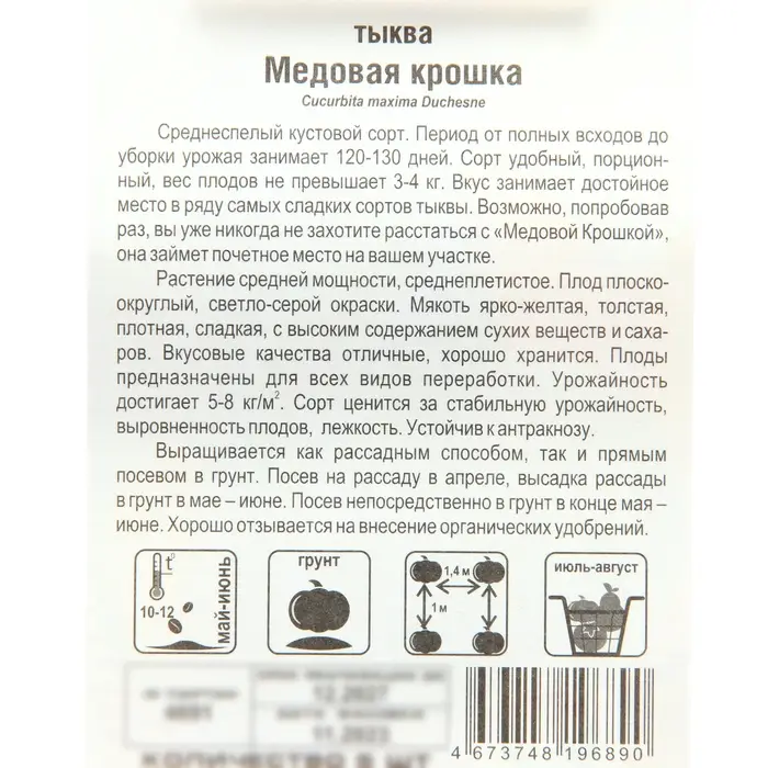 Семена Тыква  Семена Тыква "Медовая крошка", 5 шт