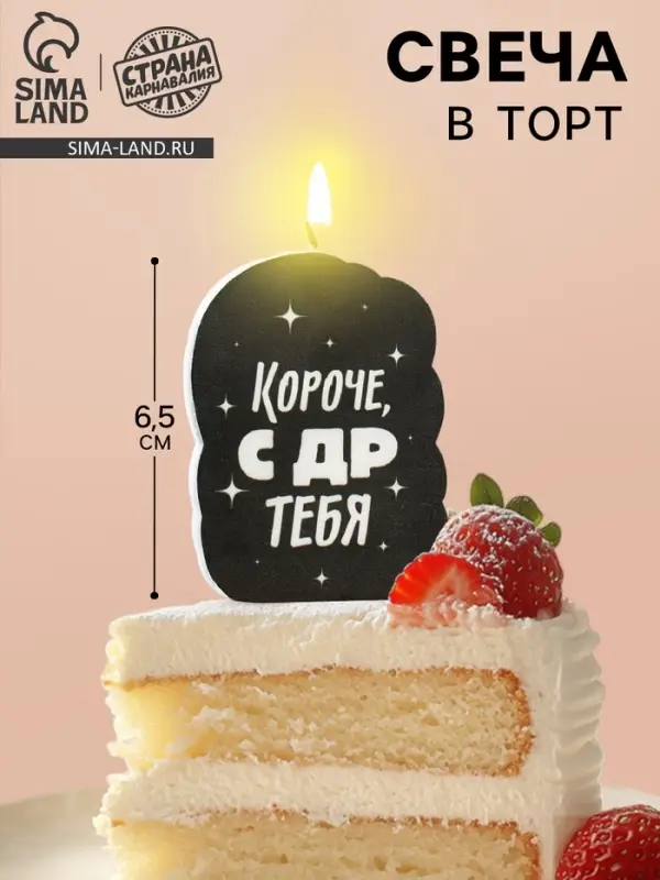 Свеча для торта «Короче, с ДР тебя», чёрная, 6.5 см Свеча для торта «Короче, с ДР тебя», чёрная, 6.5 см