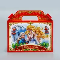 Коробка подарочная новогодняя «Тройка» красная 26×23×7 см