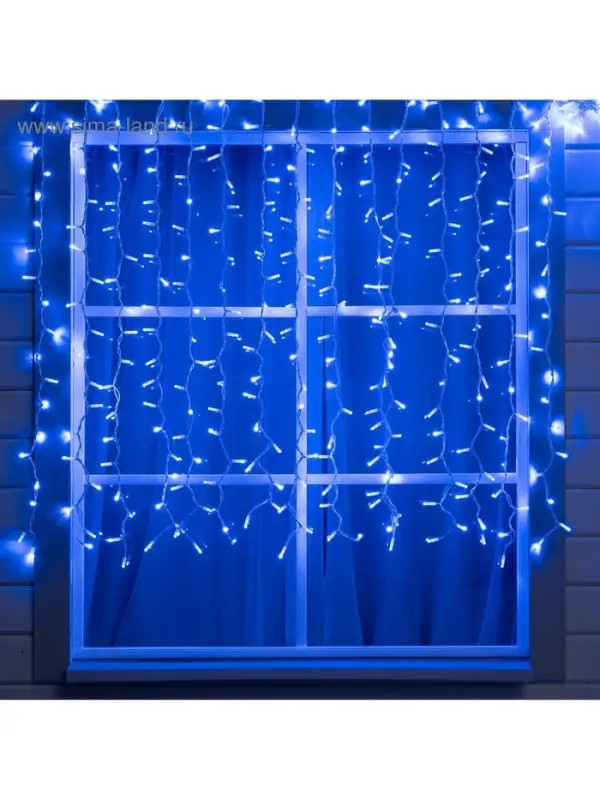 Гирлянда &laquo;Занавес&raquo; 2&times;1.5 м, IP65, УМС, белая нить каучук, 300 LED, свечение синее, 220 В