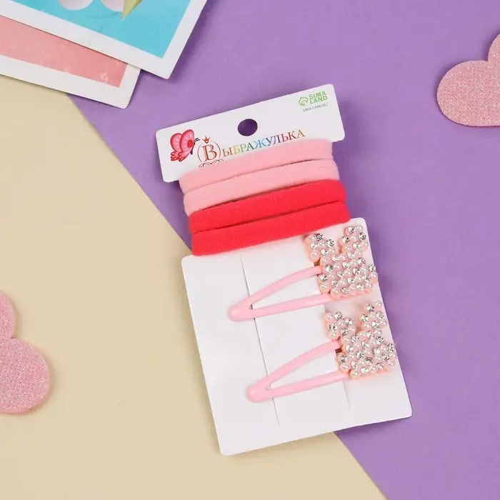 Набор для волос Набор для волос "Лили" (4 резинки 4 см, 2 невидимки 5 см) зайки, розовый