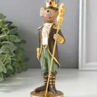 Сувенир полистоун "Мышиный король в мундире со скипетром" коричнево-зелёный 6,5х5,5х17,5 см   109157