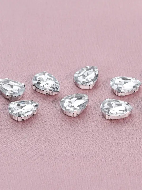 Стразы пришивные &laquo;Капля&raquo;, в оправе, 10&times;14 мм, 20 шт., цвет серебряный