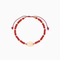 Браслет "Моана" камень пирит, длина 16 см, цв. красный